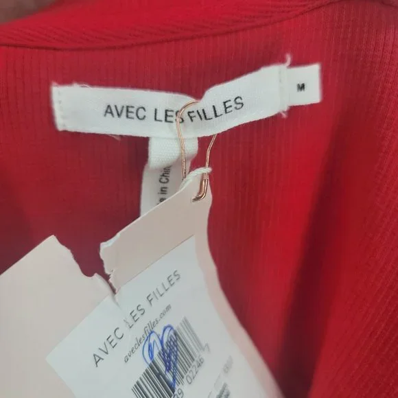 AVEC LES FILLES Women's Red Cold Shoulder Ruffled Ribbed Dress Medium NWT - Picture 8 of 9